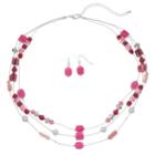 Pink Multi Strand Beaded Necklace & Drop Earrings Set, Women's