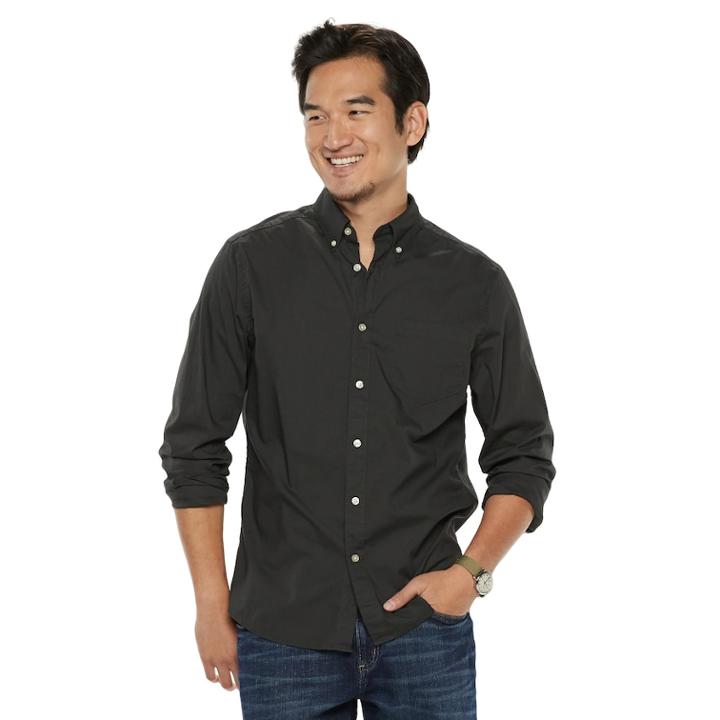 Men's Sonoma Goods For Life&trade; Modern-fit Long Sleeve Solid Poplin Button-down Shirt, Size: Medium, Dark Grey