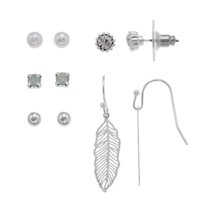 Lc Lauren Conrad Feather & Simulated Pearl Nickel Free Earring Set, Women's, Silver