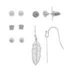 Lc Lauren Conrad Feather & Simulated Pearl Nickel Free Earring Set, Women's, Silver