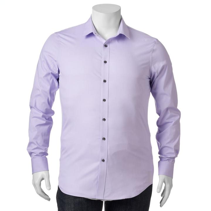 Big & Tall Apt. 9&reg; Stretch End-on-end Button-down Shirt, Men's, Size: Xl Tall, Med Purple