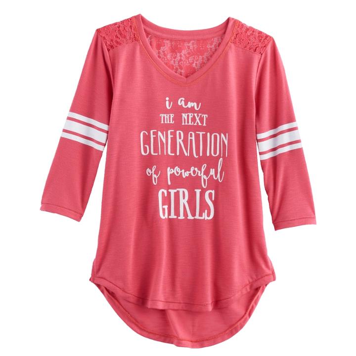 Girls 7-16 So&reg; 3/4-sleeve Lace Sporty Tee, Size: 12, Med Pink