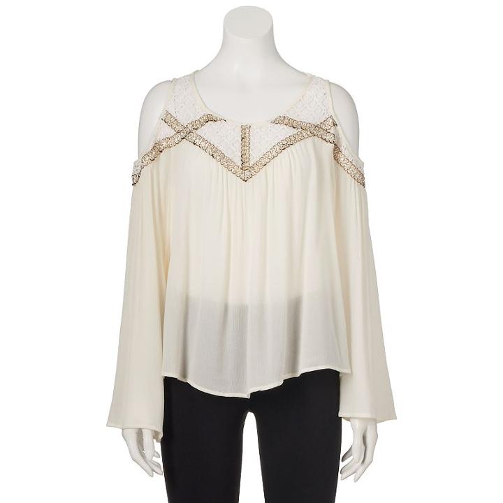 Juniors' Rewind Crochet Cold-shoulder Top, Girl's, Size: Small, Natural