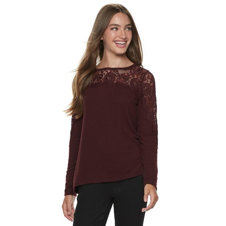 Juniors' Rewind Lace Hatchi Top, Teens, Size: Xl, Dark Red