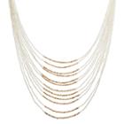 White Seed Bead Multi Strand Necklace, Women's, White Oth