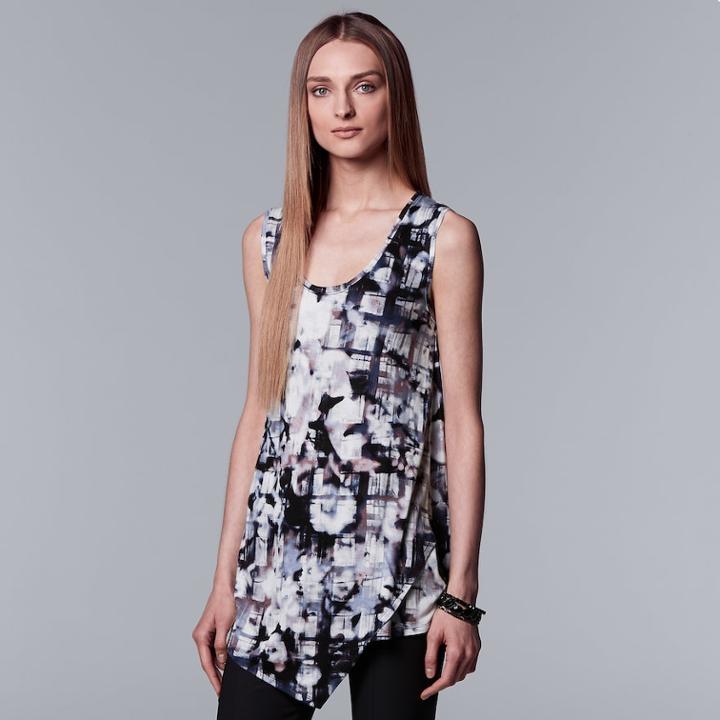 Women's Simply Vera Vera Wang Abstract Asymmetrical Tank, Size: Xl, Blue