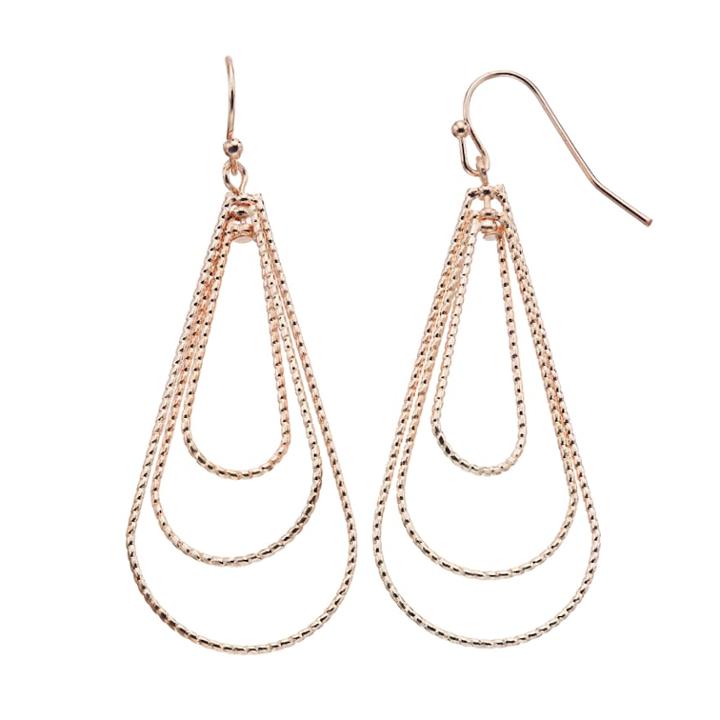 Nickel Free Textured Triple Teardrop Earrings, Women's, Pink