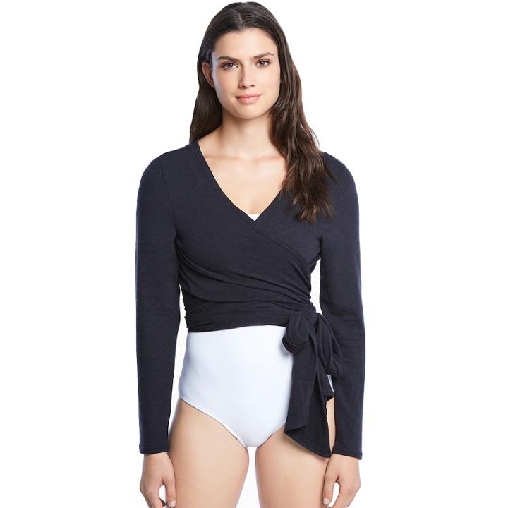 Women's Danskin Side Tie Long Sleeve Wrap, Size: Large, Black