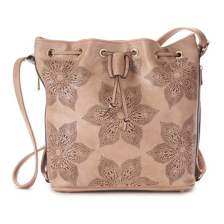 Mellow World Adrian Perforated Floral Convertible Bucket Bag, Women's, Dark Green