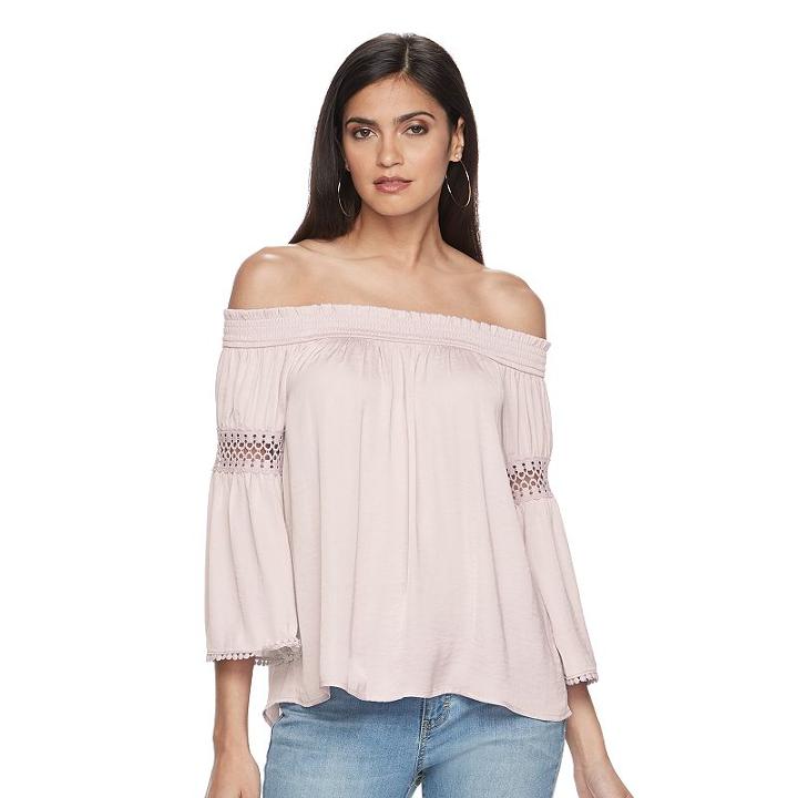 Women's Jennifer Lopez Crochet Off-the-shoulder Top, Size: Xl, Pink