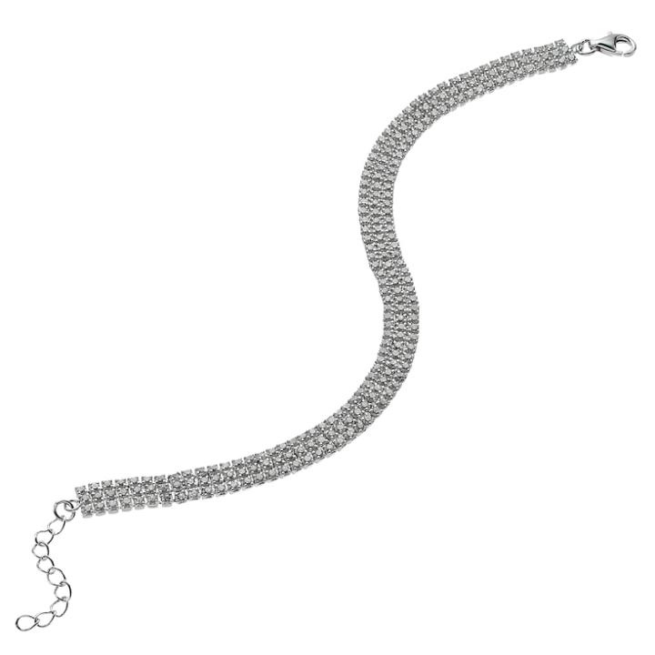 Sterling Silver 3 Row Cubic Zirconia Bracelet, Women's, Size: 8, White