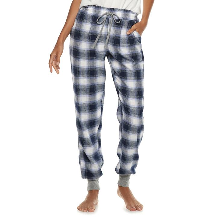 Women's Sonoma Goods For Life&trade; Flannel Joggers, Size: S Short, Dark Blue