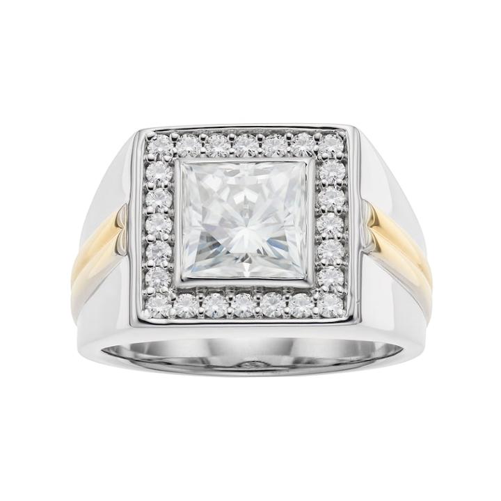 Forever Classic Men's Two Tone Sterling Silver 3 5/8 Carat T.w. Lab-created Moissanite Halo Ring, Size: 11, White