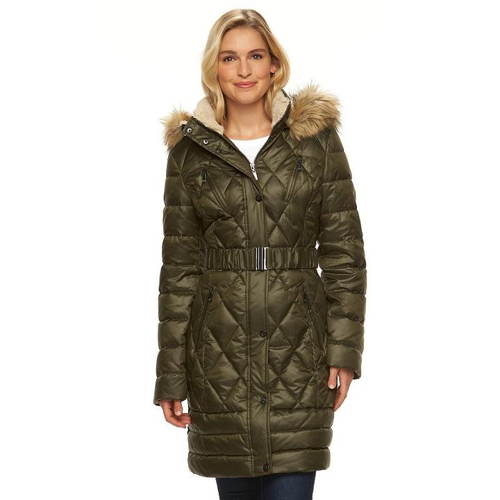 Women's Halitech Hooded Belted Puffer Walker Coat, Size: Medium, Green
