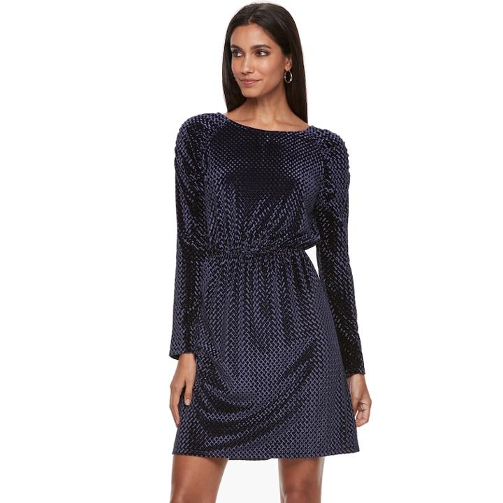 Women's Apt. 9&reg; Shirred Shoulder Fit & Flare Dress, Size: Small, Dark Blue