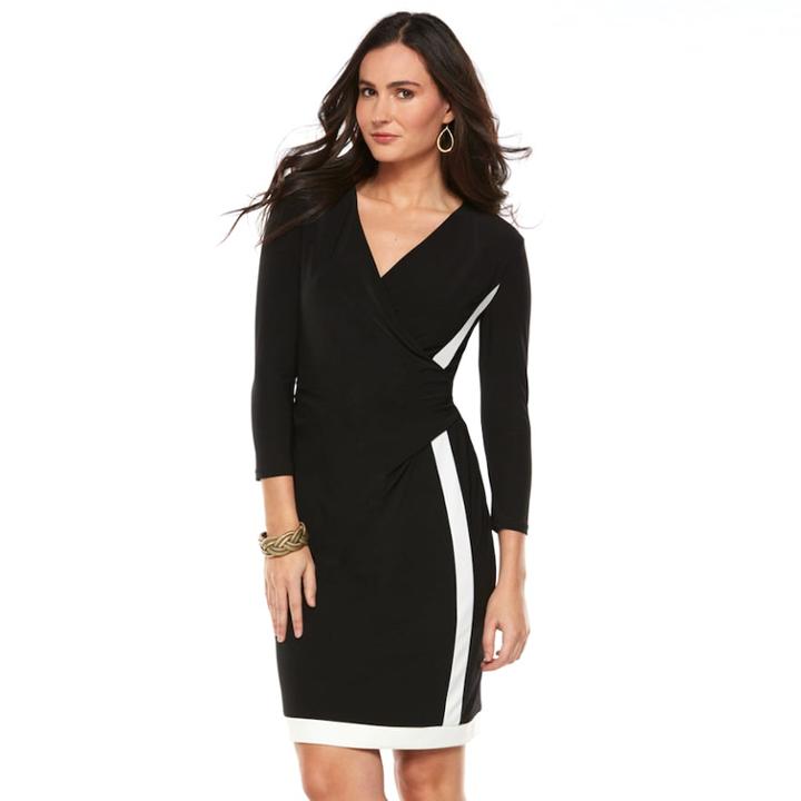 Chaps Colorblock Surplice Dress - Women's, Size: Large, Black