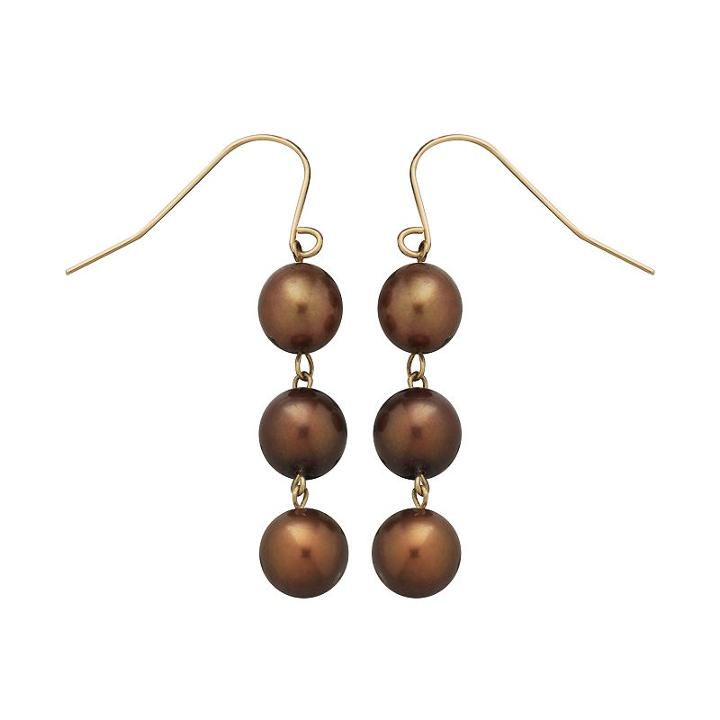 14k Gold Dyed Freshwater Cultured Pearl Drop Earrings, Women's, Brown