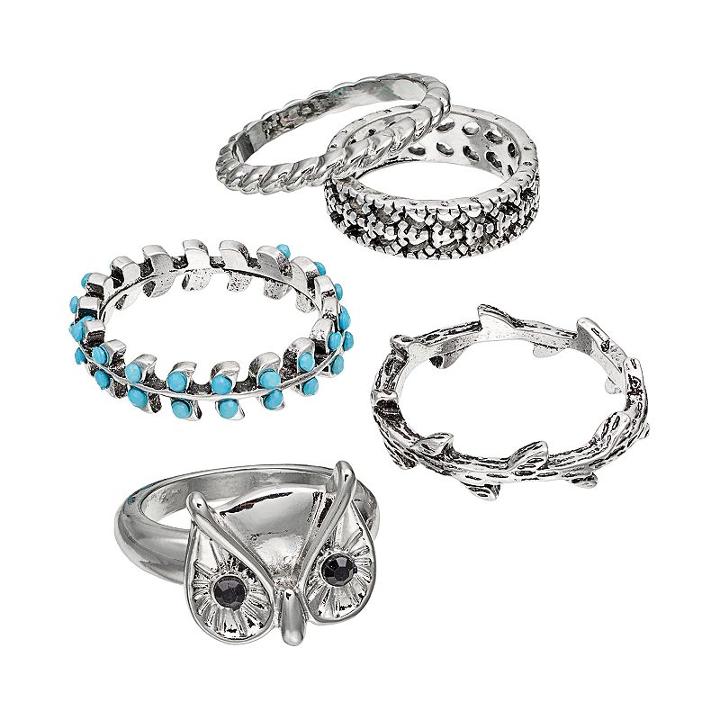 Mudd&reg; Owl, Leaf, Vine & Twist Ring Set, Women's, Multicolor