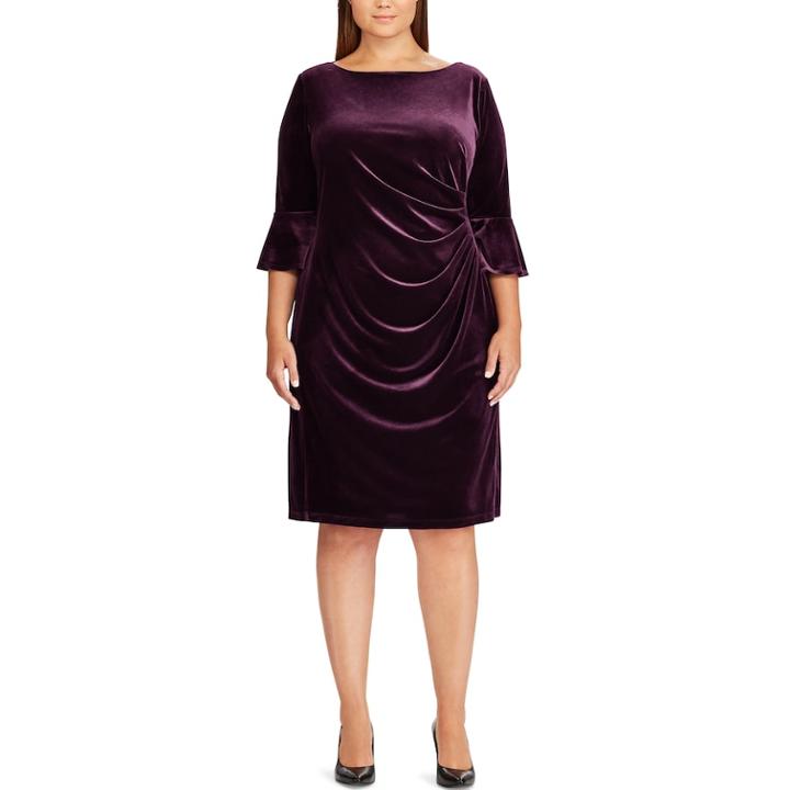 Plus Size Chaps Ruched Velvet Sheath Dress, Women's, Size: 18 W, Dark Red