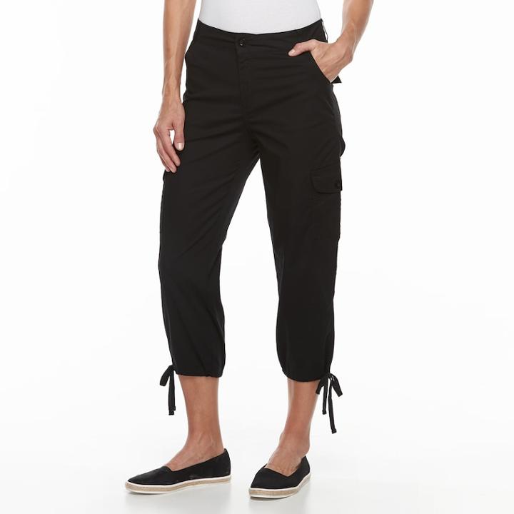 Women's Caribbean Joe Drawstring Cargo Capris, Size: 12, Oxford