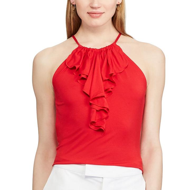 Women's Chaps Ruffle Halter Top, Size: Large, Red