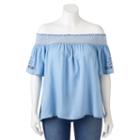 Juniors' Plus Size Heartsoul Chambray Off The Shoulder Top, Girl's, Size: 1xl, Light Blue