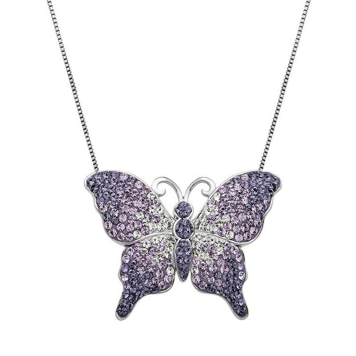 Artistique Crystal Sterling Silver Butterfly Pendant Necklace - Made With Swarovski Crystals, Women's, Size: 18, Purple