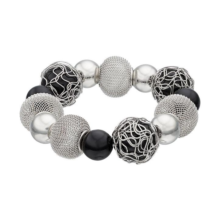 Black Mesh & Wire Beaded Stretch Bracelet, Women's