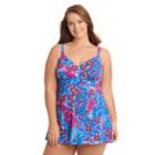 Plus Size Upstream Thigh Minimizer Swimdress, Women's, Size: 20 W, Bali Blue Multi