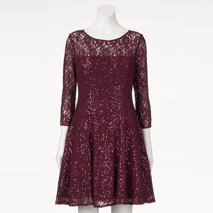 Women's Expo Lace Sequin Fit & Flare Dress, Size: 6, Lt Brown