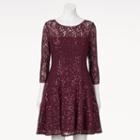 Women's Expo Lace Sequin Fit & Flare Dress, Size: 6, Lt Brown