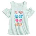 Girls 7-16 & Plus Size So&reg; Cold Shoulder Pom-pom Trim Graphic Tee, Size: 16 1/2, Light Blue