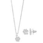 Pet Friends Simulated Crystal Paw Print Pendant & Stud Earring Set, Women's, Silver