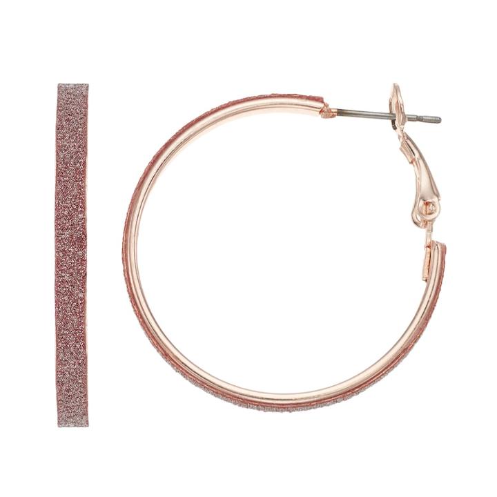 Glittery Flat Tube Nickel Free Hoop Earrings, Women's, Pink