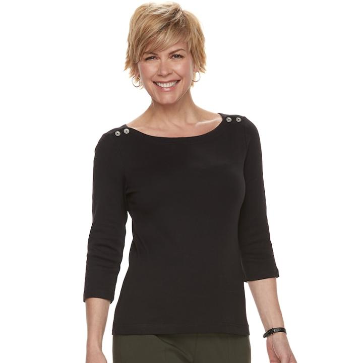 Women's Croft & Barrow&reg; Button-shoulder Boatneck Top, Size: Large, Black