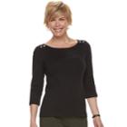 Women's Croft & Barrow&reg; Button-shoulder Boatneck Top, Size: Large, Black