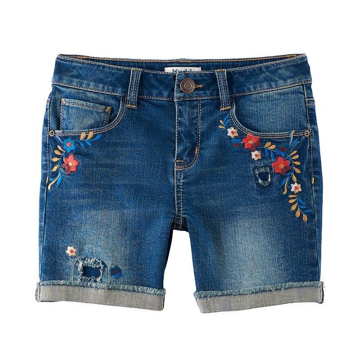 Girls 7-16 & Plus Size Mudd&reg; Embroidered Flowers Midi Jean Shorts, Size: 18 1/2, Blue