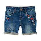 Girls 7-16 & Plus Size Mudd&reg; Embroidered Flowers Midi Jean Shorts, Size: 18 1/2, Blue