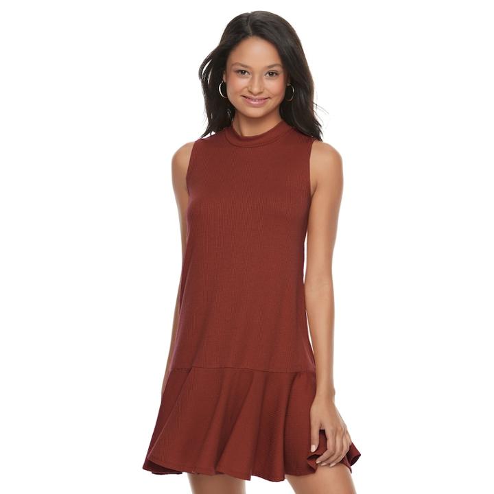 Juniors' Love, Fire Ribbed Mockneck Dress, Teens, Size: Small, Dark Red