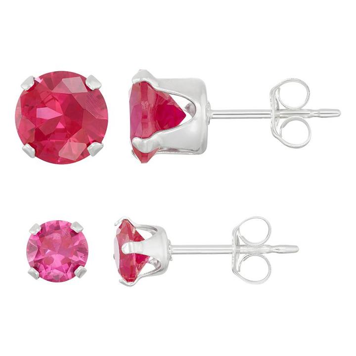 Journee Collection Sterling Silver Birthstone Cubic Zirconia Stud Earring Set, Women's, Red