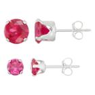 Journee Collection Sterling Silver Birthstone Cubic Zirconia Stud Earring Set, Women's, Red