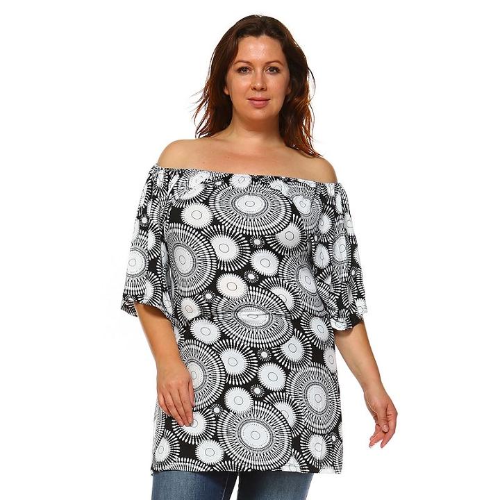 Plus Size White Mark Off-the-shoulder Printed Top, Women's, Size: 1xl, Ovrfl Oth