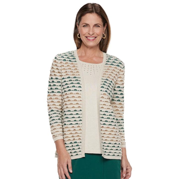Petite Alfred Dunner Studio Textured Mock-layer Sweater, Women's, Size: L Petite, Emerald Texture