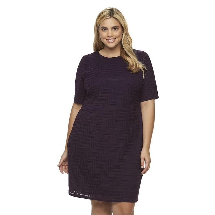 Plus Size Suite 7 Zigzag Burnout Shift Dress, Women's, Size: 14 W, Drk Purple