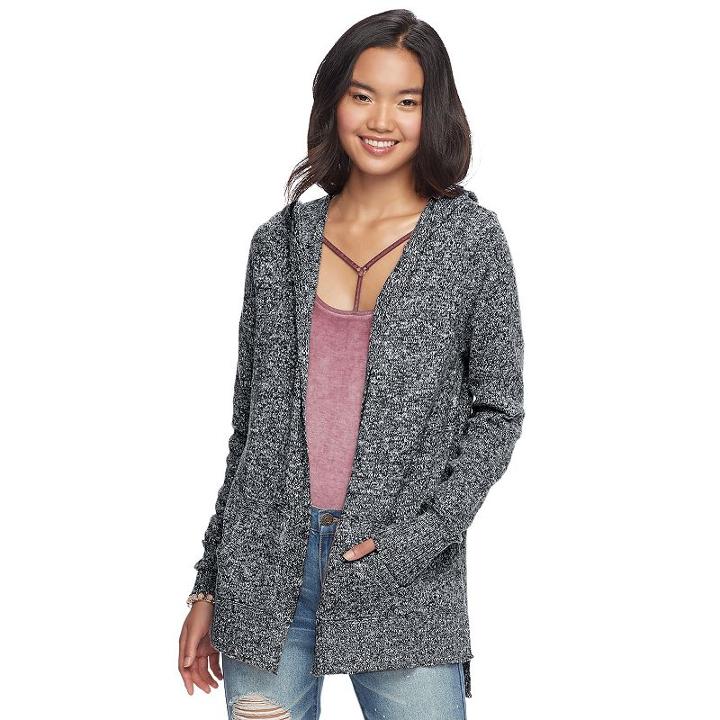 Juniors' Pink Republic Hooded Cardigan, Teens, Size: Small, Black