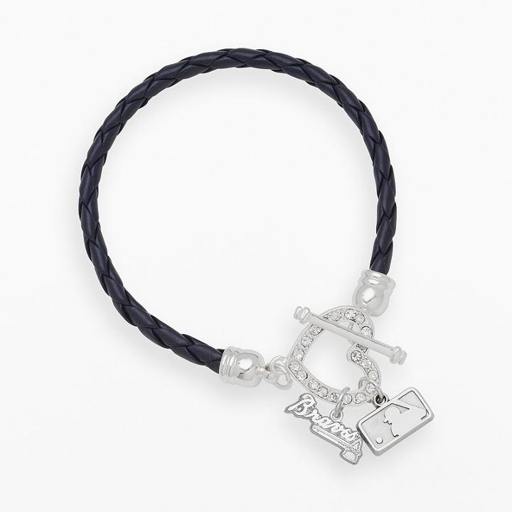 Logoart Atlanta Braves Devotion Silver Tone Crystal Charm Bracelet, Women's, Size: 8, Blue