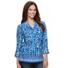 Women's Caribbean Joe Abstract Print Roll-tab Top, Size: Medium, Turquoise/blue (turq/aqua)