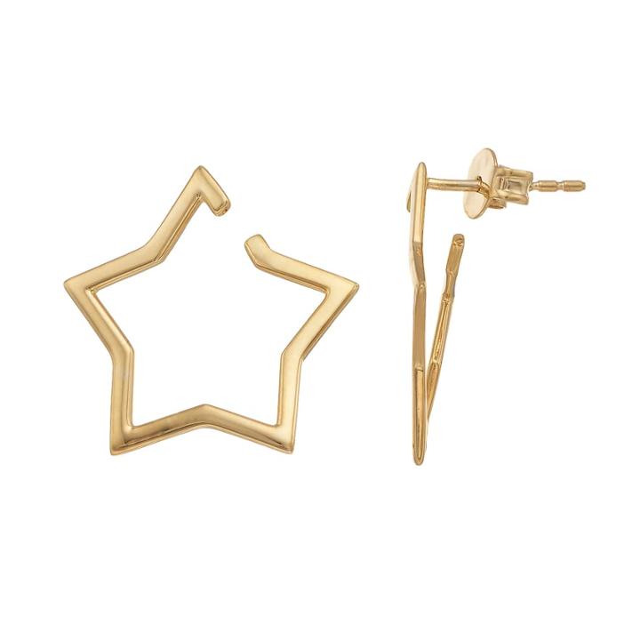 14k Gold Star Hoop Earrings, Women's, Yellow