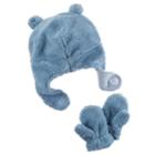 Baby Girl Carter's Plush Velboa Trapper Hat & Mittens Set, Size: 0-9 Months, Med Blue