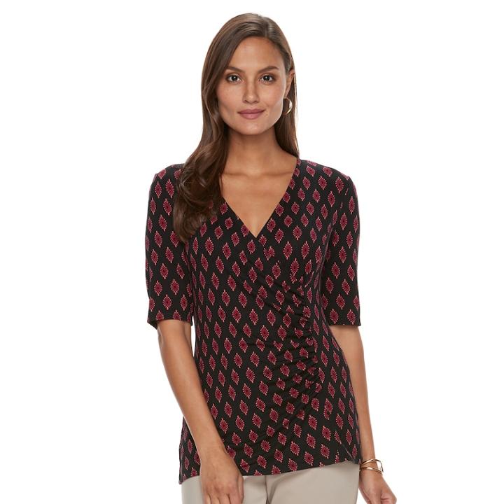 Women's Dana Buchman Printed Surplice Top, Size: Small, Med Pink